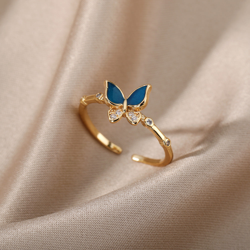 Female Adjustable Small And Luxurious Butterfly Ring