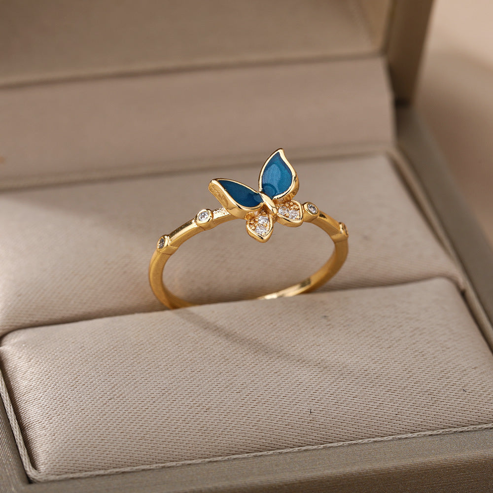 Female Adjustable Small And Luxurious Butterfly Ring